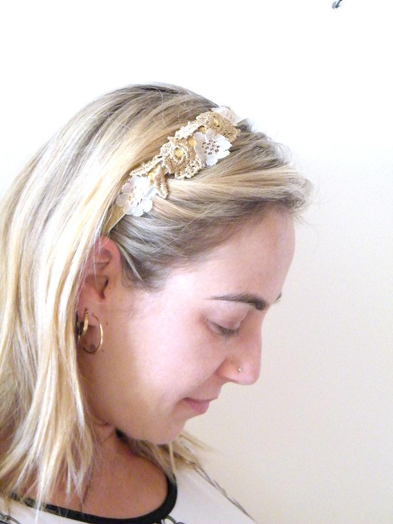 Свадьба - Bridal headband, Bridal Lace Headband, Vintage floral Headband, Shabby Chic headpiece, Wedding hairpiece, Wedding hair Accessory,