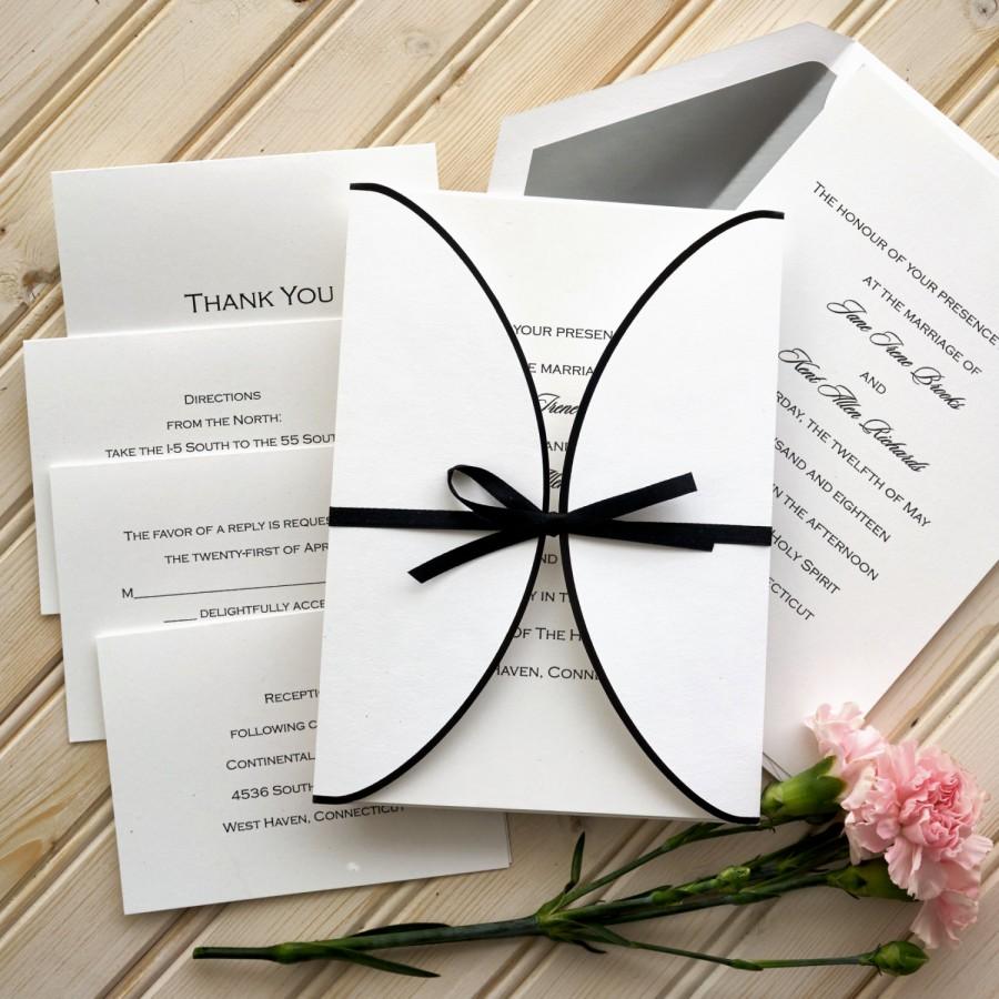 Ribbon Wedding Invitation Set - Raised Thermography Wedding Invite - Formal Wedding Invitation