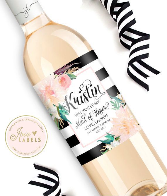 Hochzeit - Custom "Will You Be My Bridesmaid" Wine Bottle Label, Thank You For Being My Bridesmaid Gift, For Bridal Party & Maid Of Honor Wine Label