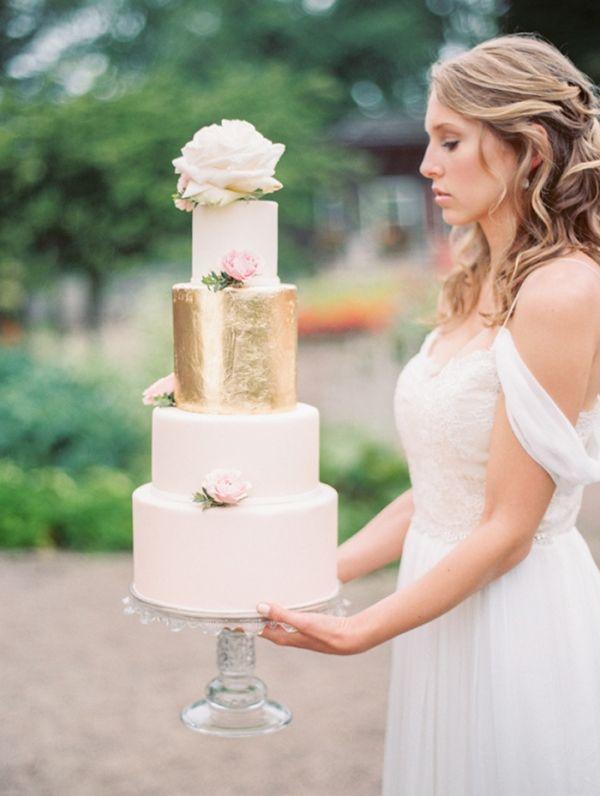 Wedding - Metallic Gold and Blush Cake