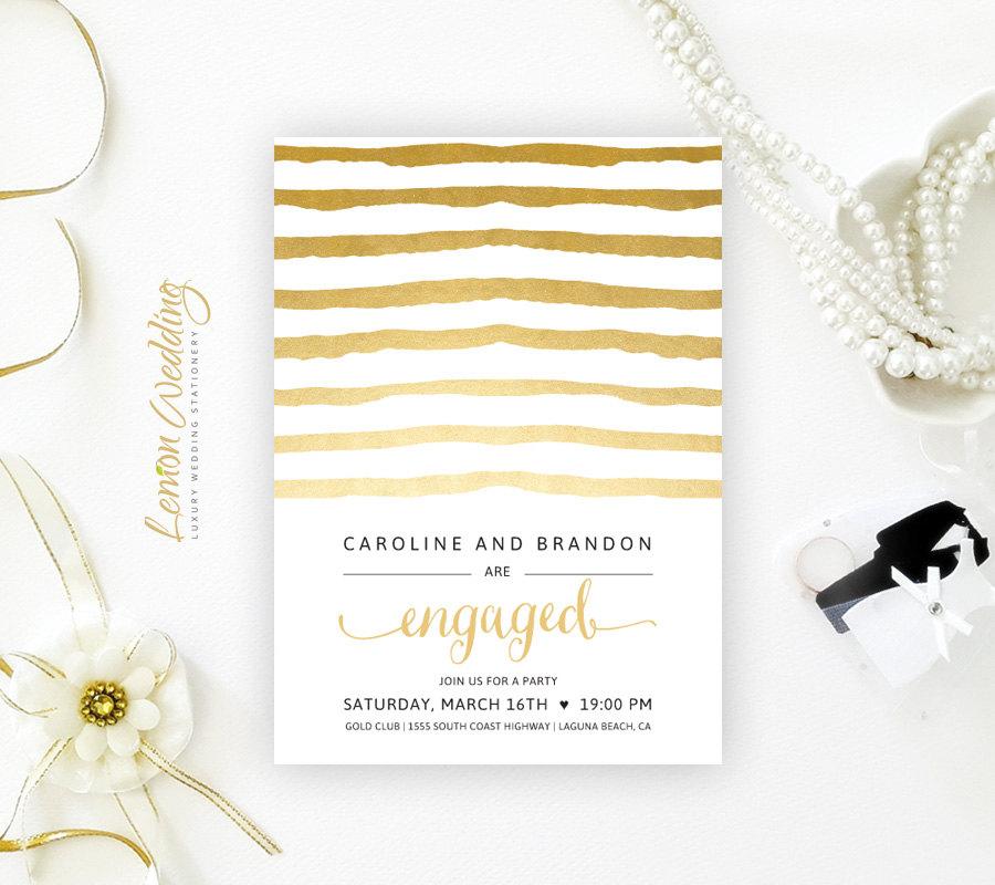 Hochzeit - Simple Engagement Party Invitation with gold stripes 