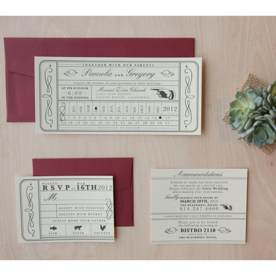 Mariage - Vintage Ticket Wedding Invitation - Punch Card, Train Ticket Invite, Destination Wedding Invitation SAMPLE