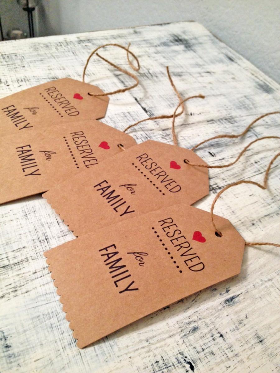 Свадьба - Reserved for family seat tags for wedding ceremony - rustic wedding theme - set of 4