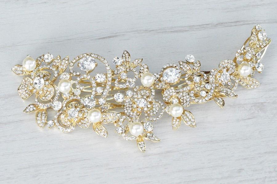 Свадьба - Huge GOLD floral hair comb. Bridal hair comb. Bridal accessories NYC. Couture bridal hair accessory  Floral hair accessory. Handmade jewelry