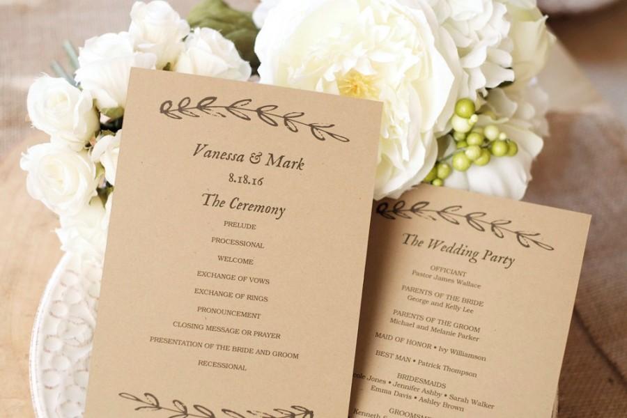 Wedding - Wedding Program Template, Kraft Paper Wedding Program, Printable Wedding Template, Instant DOWNLOAD - EDITABLE Text - Rustic Branch 5x7