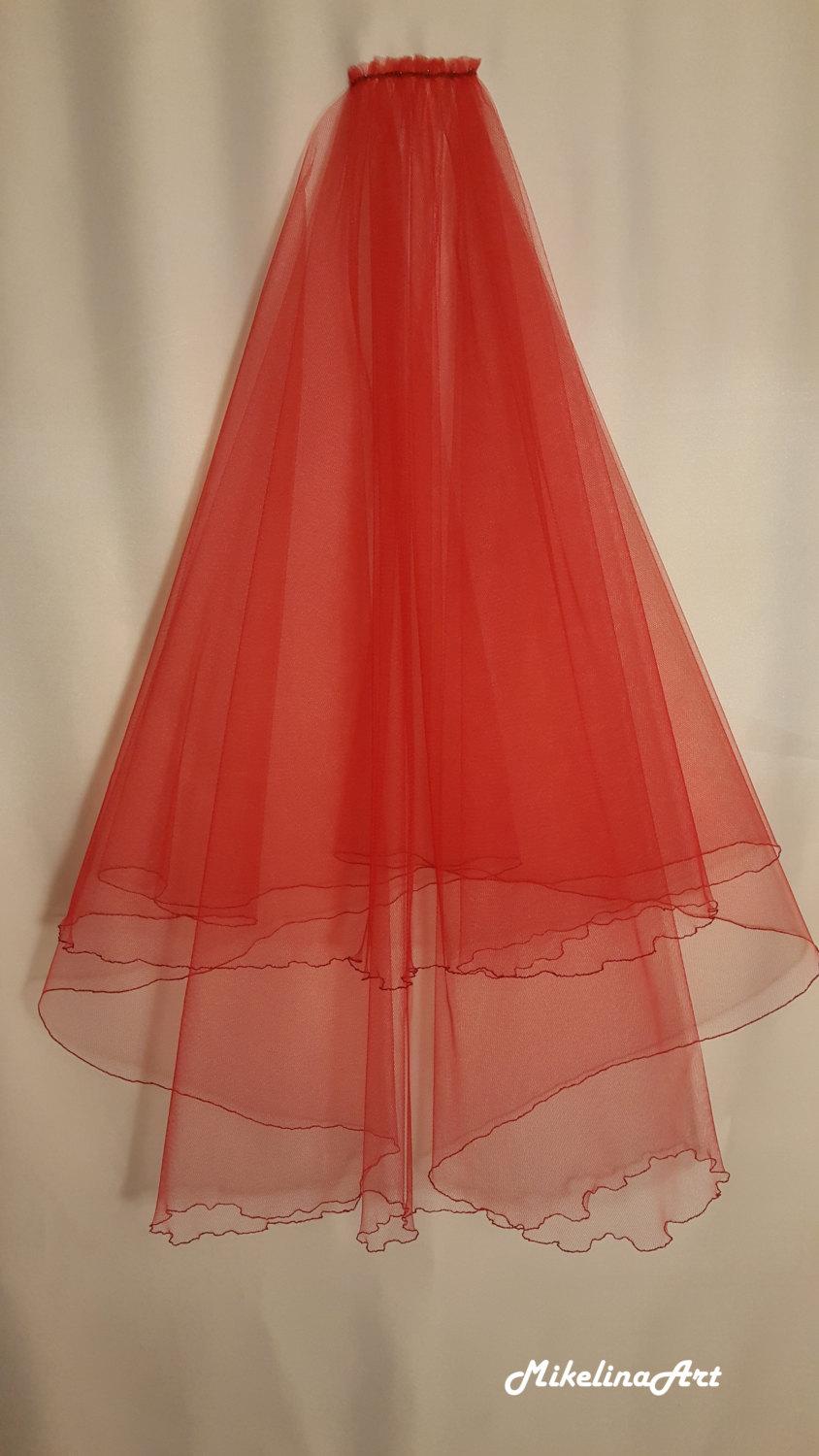 Wedding - Red Wedding Veil, Two Layers