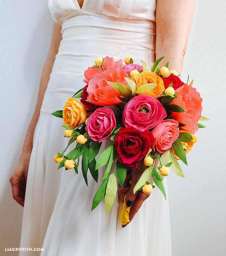 Hochzeit - Crepe Paper Neon Wedding Bouquet