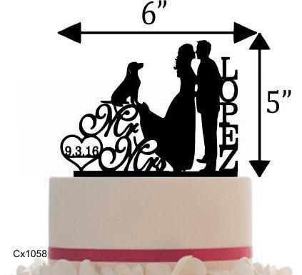 Свадьба - Wedding Customized Cake Topper , Couple Silhouette with Dog of your choise or any pet - free base for display - Wedding Sign Table Display