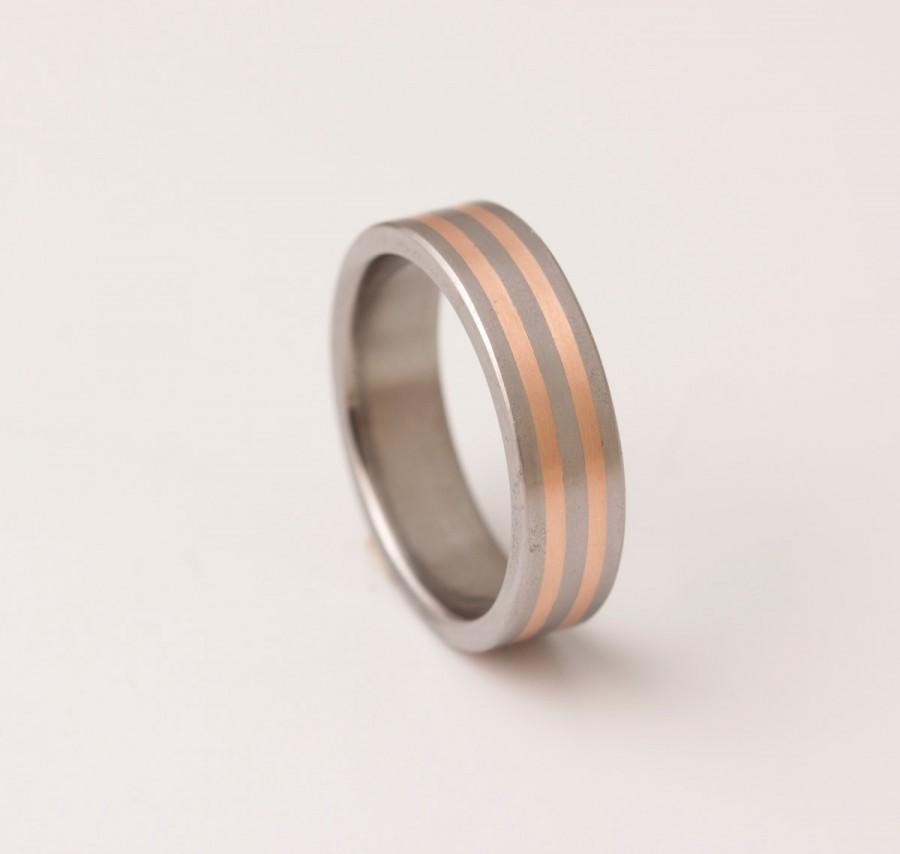 زفاف - Titanium Ring titanium wedding band with copper inlay