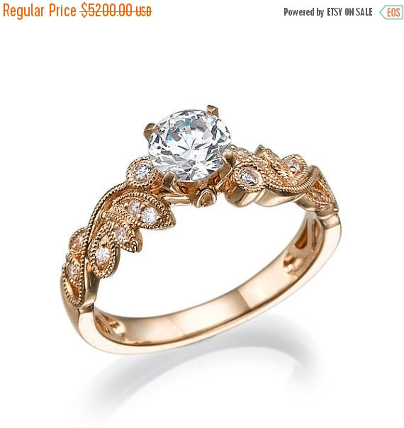 Wedding - On Sale Leaves Engagement Ring, Gia Diamond, 1 Carat Ring, Rose Gold Ring, Antique Ring, Vintage Ring, Wedding Ring, Gia Ring, Leaf Ring, Ba