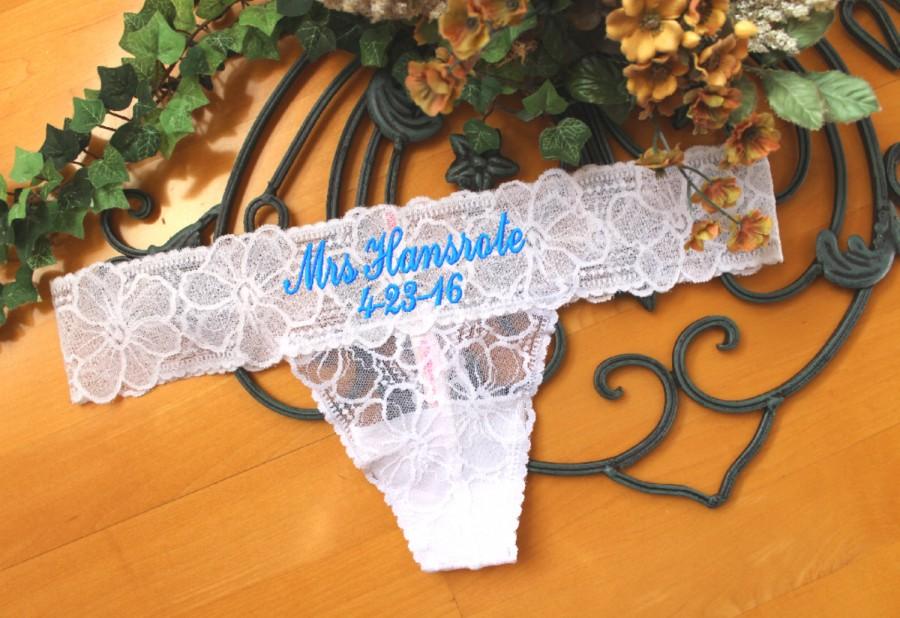 Hochzeit - Monogram Bridal Lace Panties - Personalized Bridal Thong- Bridal Lingerie-Customized Bride Panties- Honeymoon gift, Bachelorette gift F11