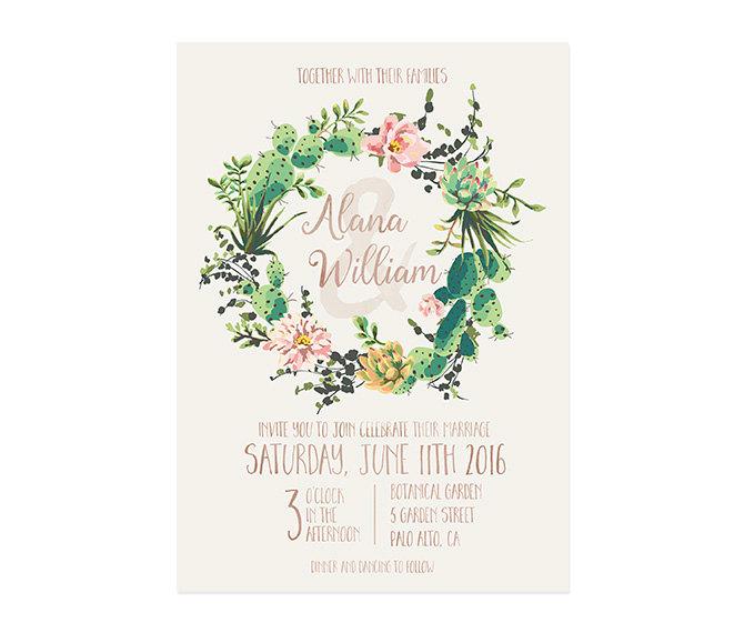 Свадьба - Cactus Wedding Invitation, Succulents Wedding Invite, Printable Wedding Invitation, Botanical Wedding, Botanic Garden, DIY Wedding, (DP120)