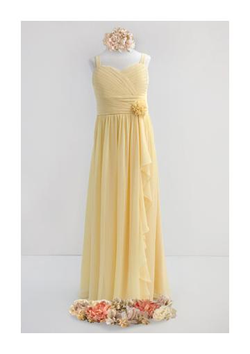 Mariage - Floor Length Chiffon Yellow Flower Ruched Straps Sleeveless