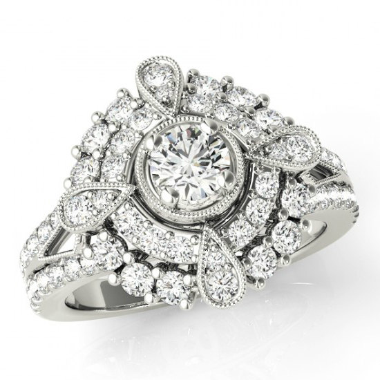 زفاف - Forever Brilliant Moissanite & Diamond Vintage Inspired Engagement Ring 14k White Gold - Antique Moissanite Rings for Women - Diamond Halo