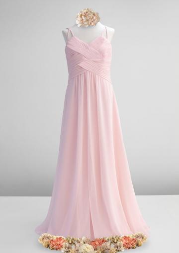 Mariage - Chiffon Ruched Pink Straps Sleeveless Floor Length