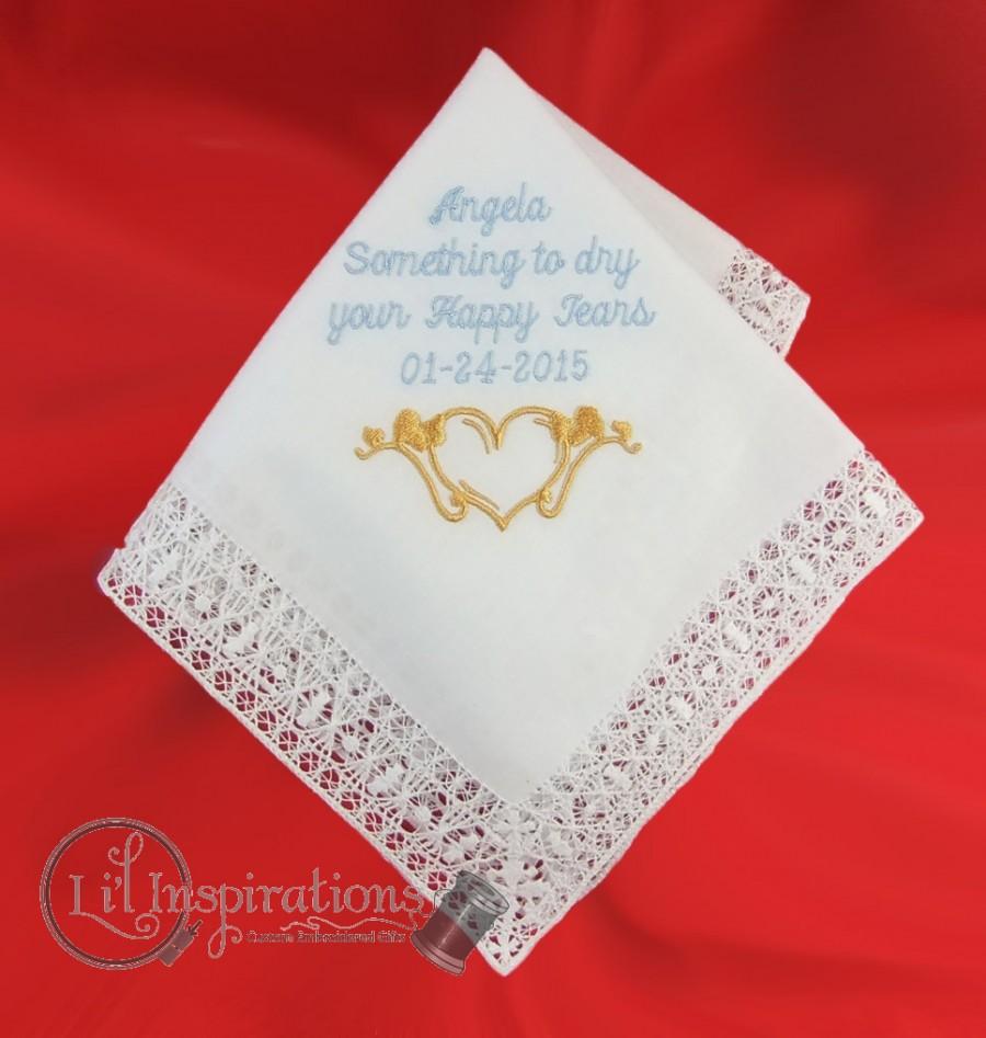 Mariage - Intricate Lace Ladies Handkerchief Custom Embroidered