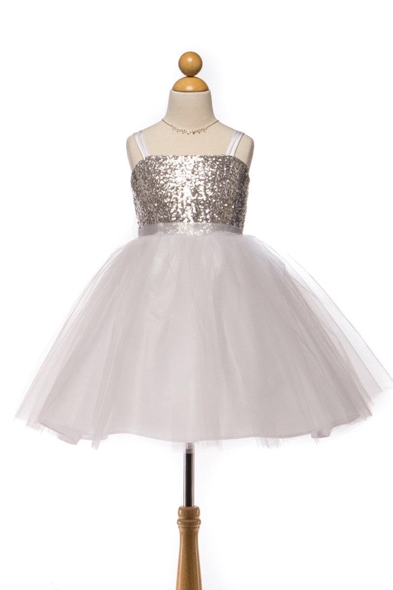 Mariage - Stunning White with Silver Sequin Dress with Tulle Skirt