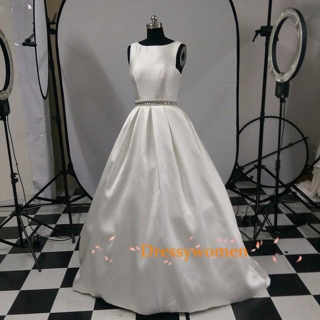 Hochzeit - Scoop Elegant Style Satin A-line Wedding Dresses CHWD-30236 with Beading
