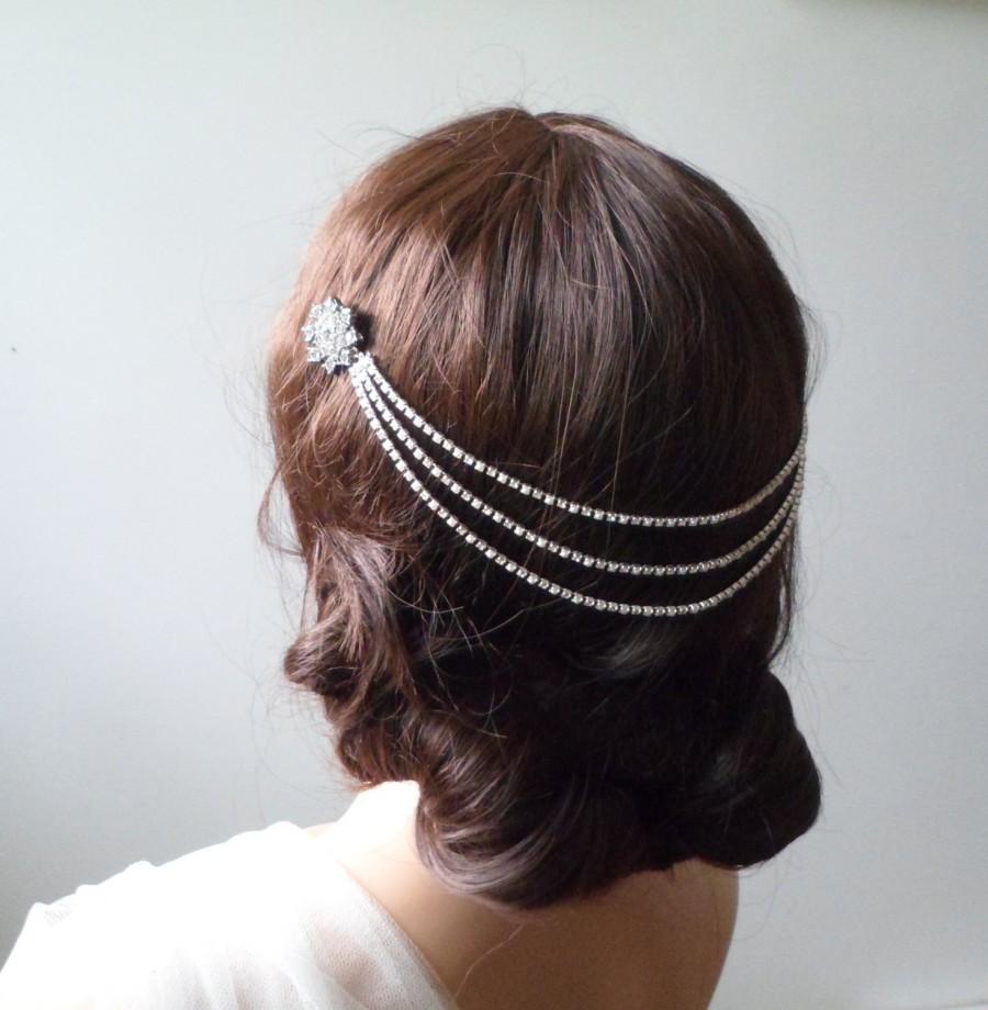 Wedding - Bohemian Wedding Headpiece - Draped Bridal Headpiece -crystal forehead chain - Downton Abbey Headpiece