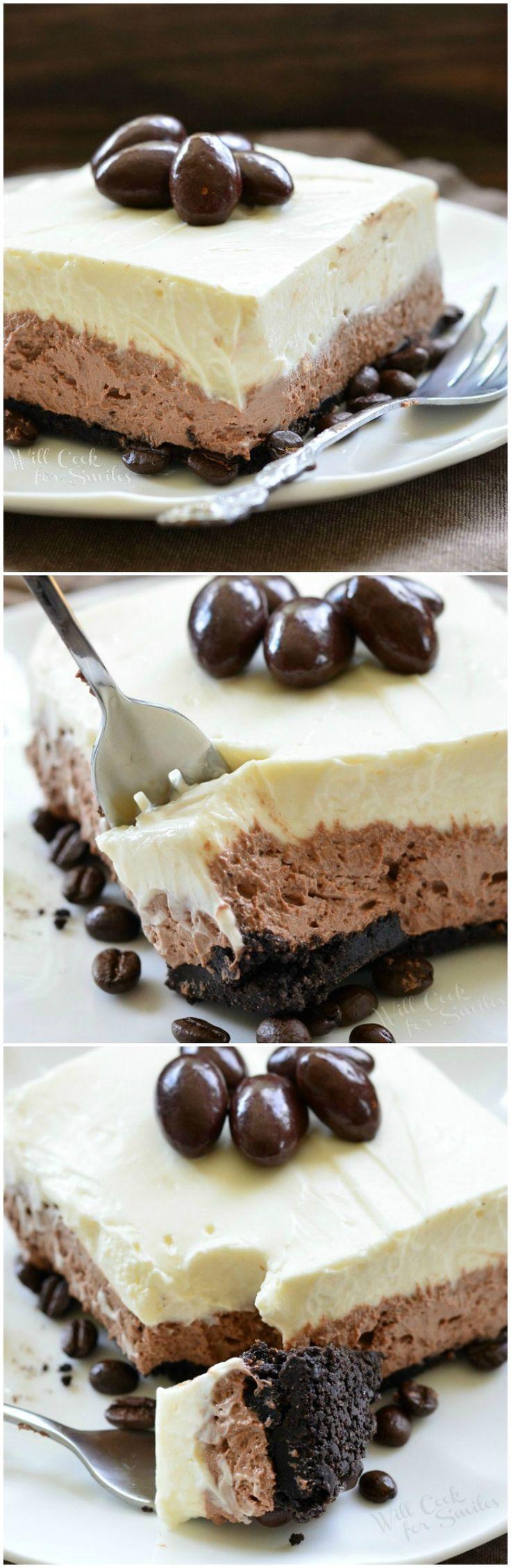 Hochzeit - Layered Chocolate Espresso Cheesecake Dessert (No Bake)