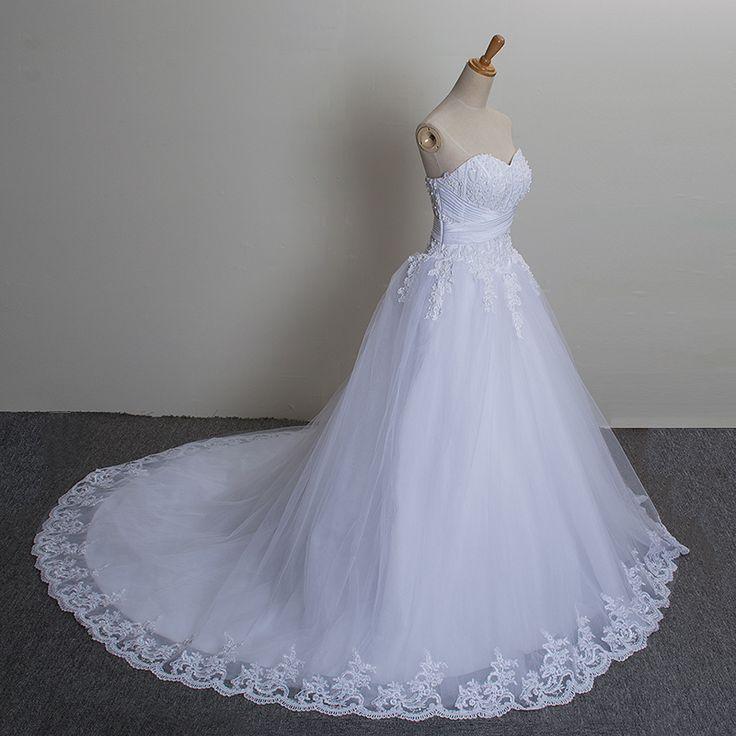 Wedding - Long Train Crystal White Tulle Sleeveless Wedding Dress