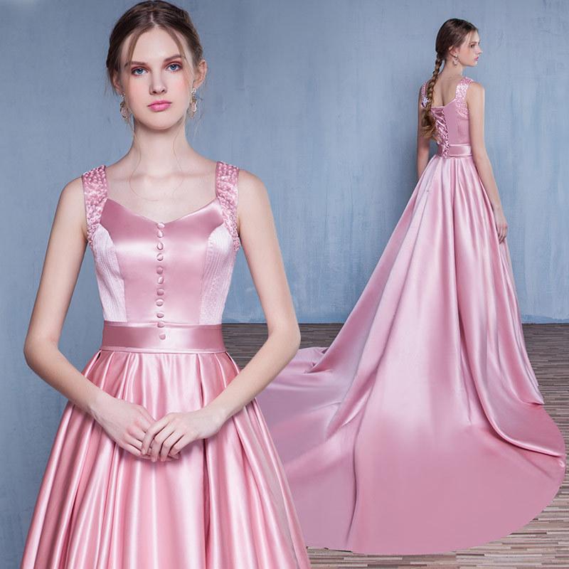 زفاف - Fashion New Elegant 2016 Pink Lace Up Back Long Beautiful Bridesmaid Party Evening Formal Homecoming Dresses For Prom