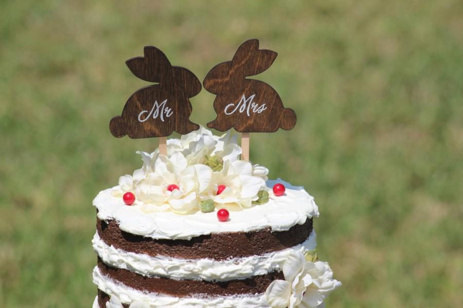 Mariage - Bunny Cake Topper - Mr & Mrs Bunny - Bride and Groom - Rustic Country Chic Wedding