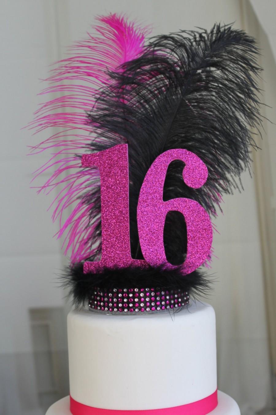 Wedding - Feather Sweet Sixteen Cake Topper
