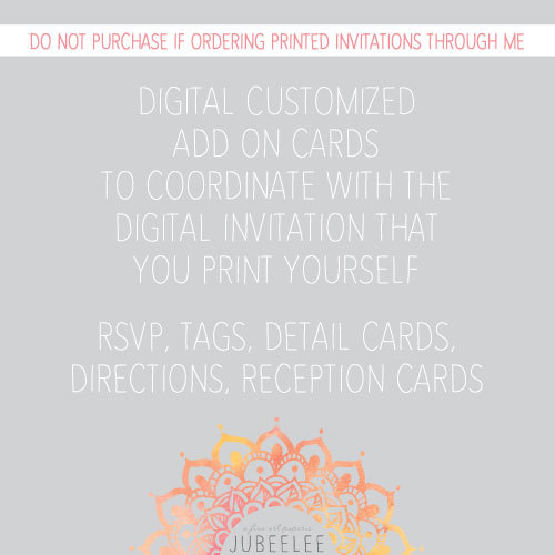 Wedding - Add on cards for digital invitations - information cards, rsvp, accommodation cards, registry, tags