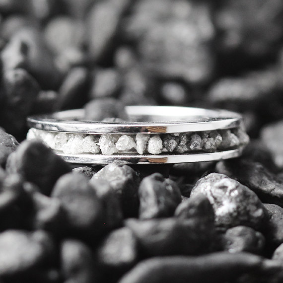زفاف - Grey Diamond Ring Sterling Silver Raw Uncut Wedding Band Personalized Jewelry