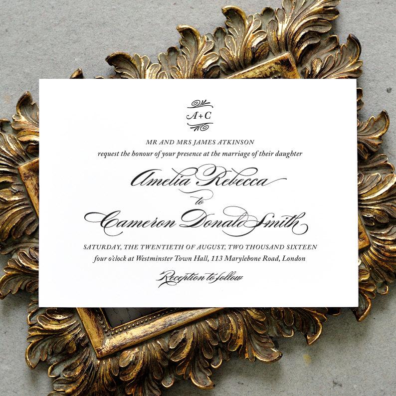 Hochzeit - Printable Wedding Invitation PDF / 'Traditional Elegance' Calligraphy Monogram Invitation / Digital File Only / Printing Also Available