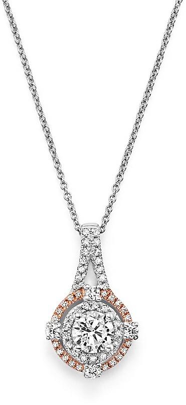 Wedding - Diamond Halo Pendant Necklace in 14K White and Rose Gold, .70 ct. t.w.