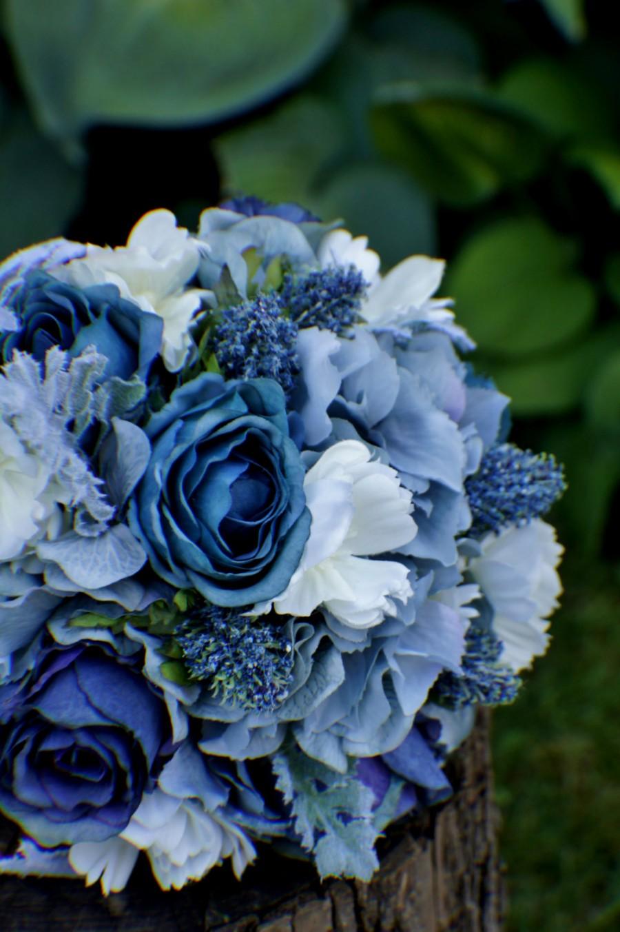 Свадьба - Wedding Bouquet, READY TO SHIP Sunflower Bridal Bouquet, Silk Wedding Flowers, Winter Wedding Bouquet, Blue Bouquet, Wedding Bride