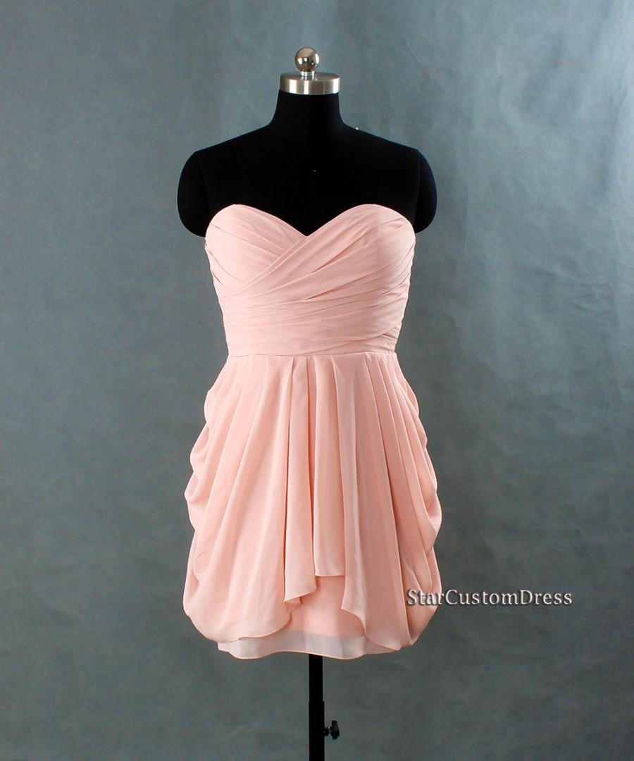 زفاف - Short bridesmaid dresses blushing pink chiffon and lovely sweetheart a-line dress strapless prom dress