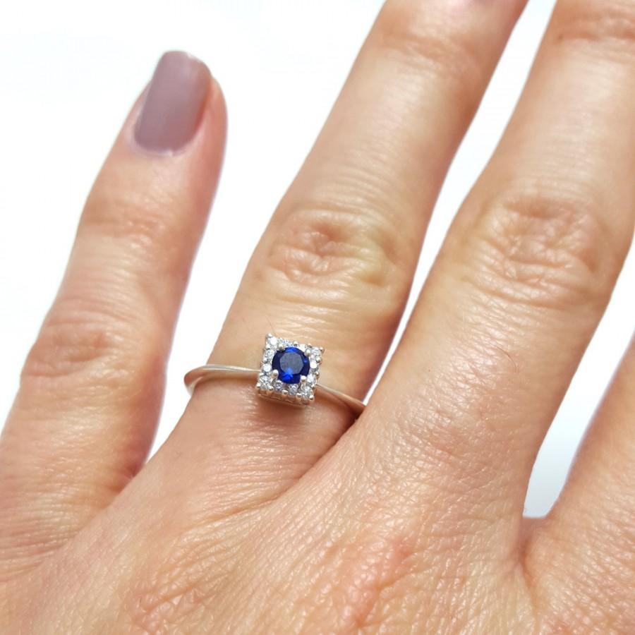 زفاف - Sapphire Engagement Ring, Geometric Sapphire Ring, Gifts for Her, 14K Sapphire Ring, Anniversary, Bridal Ring, Fast Free Shipping