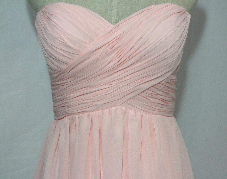 Свадьба - Pink Sweetheart Bridesmaid Dress Short/Floor Length Chiffon Pale Pink Strapless Dress-Custom Dress