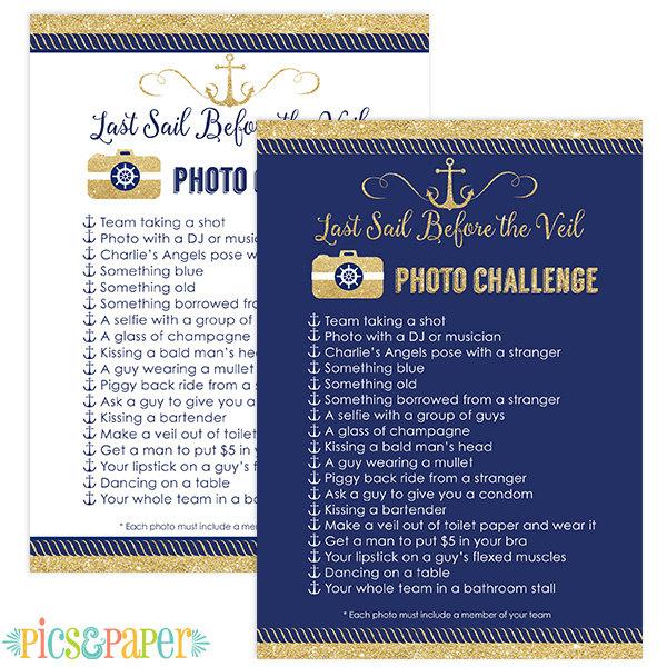 Mariage - Navy and Gold, Last Sail Before the Veil, Bachelorette Party Photo Scavenger Hunt Game Nautical Theme Hens Night Digital Download