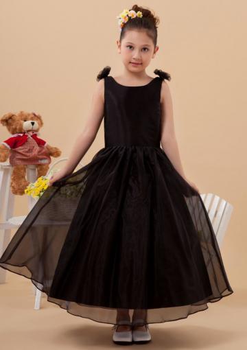 Mariage - Bowknot Flowers Tulle Scoop Sleeveless V-back Black Ruched Tea Length