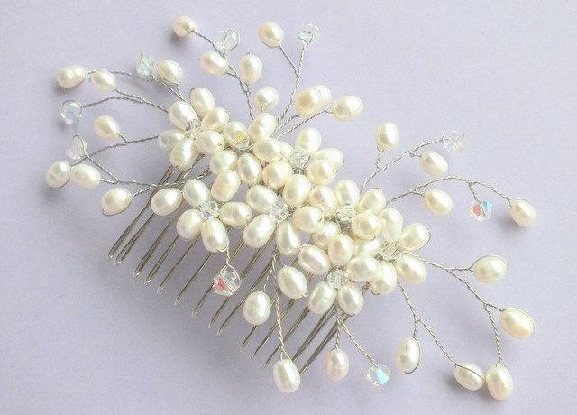Свадьба - Spring Joy - Freshwater Pearl Bridal Hair Comb