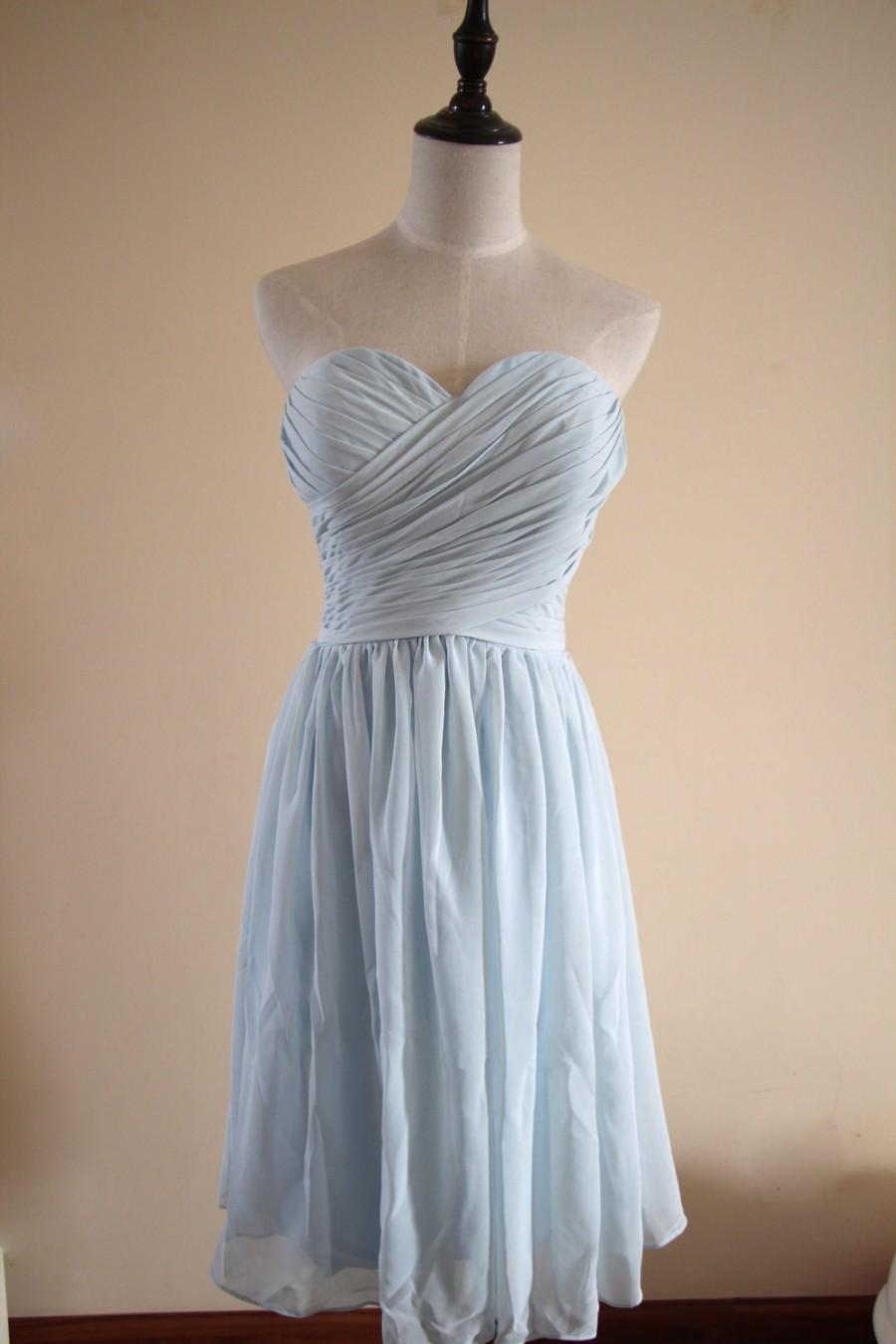 Hochzeit - Light Blue Sweetheart Bridesmaid Dress Knee-length/Floor length Light Mint Chiffon Strapless Bridesmaid Dress