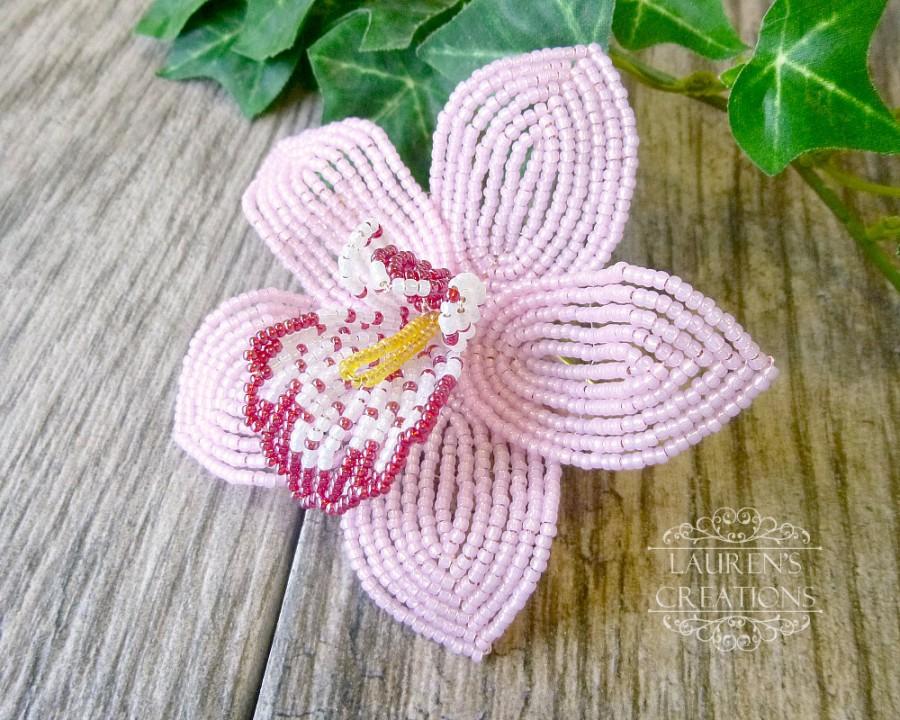 Mariage - Beaded Cymbidium Orchid hair clip in Pink, french beaded flower hair fascinator 