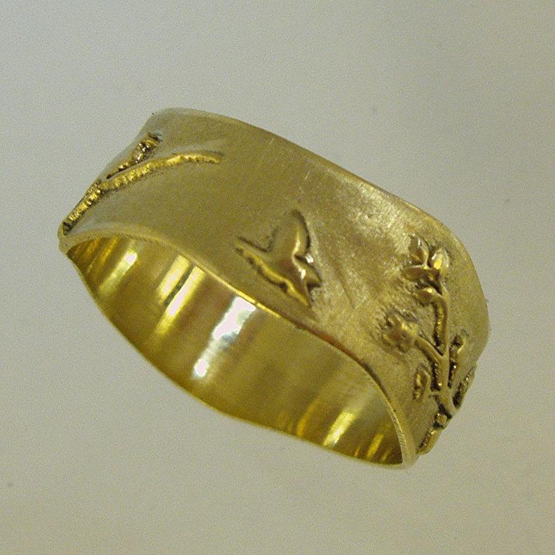 Mariage - Love Birds ring,Woman Wedding Band,14 karat  ring, Recycled gold, Wedding Band, Made To Order  ring,man,men,gold ring
