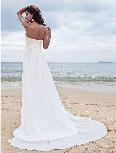 Hochzeit - Embroidery Beading Sequins Empire Sweetheart Long Beach Wedding Dress