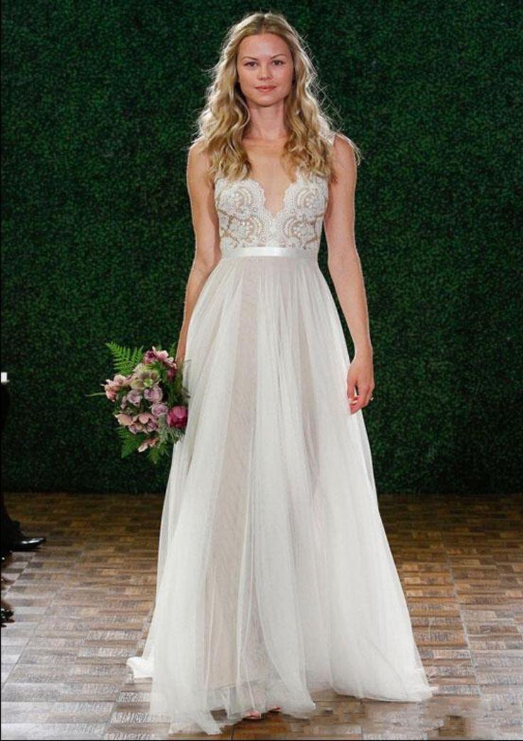 زفاف - Backless Empire Lace Tulle A Line Bohemian Bridal Gown