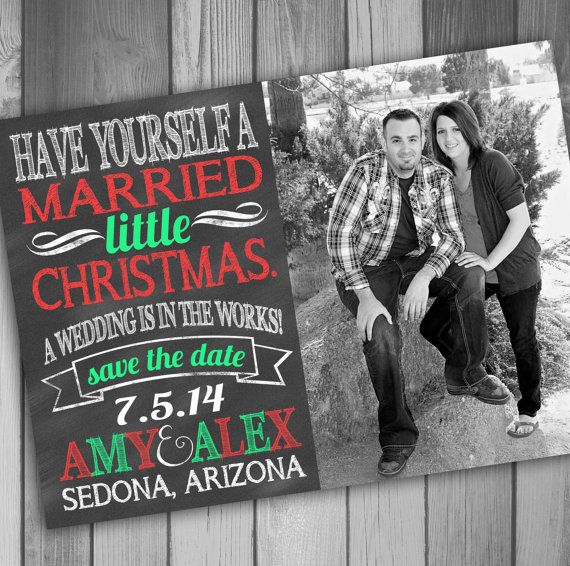 Hochzeit - Christmas Save The Date Photo Card Engagement Card Printable Christmas Card Wedding Save Chalkboard Wedding Married Christmas
