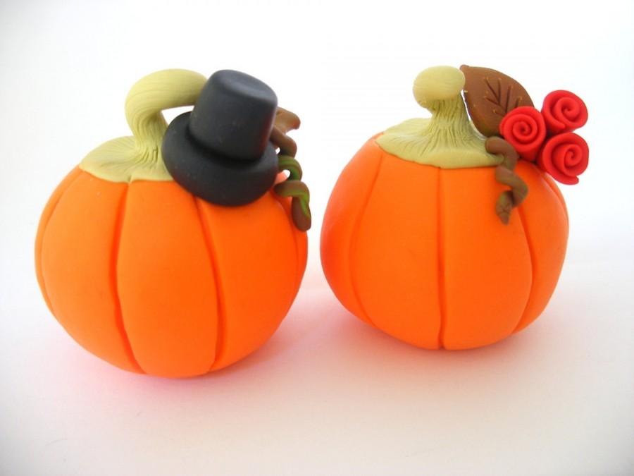 زفاف - Halloween Wedding cake topper, Autumn wedding, pumpkin bride and groom, fall