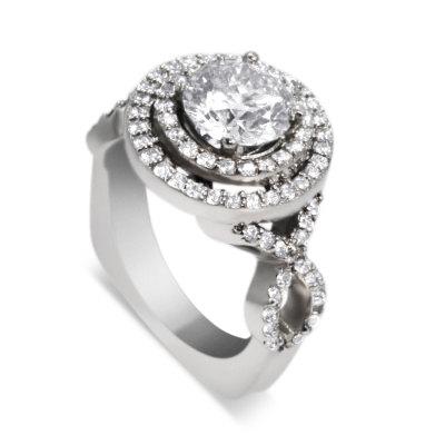 زفاف - Elegant Double Halo Engagement Ring with 1.51 ct Round Cut Diamond center, Platinum Engagement Ring   2.18 ct. tw. Handmade Engagement Ring