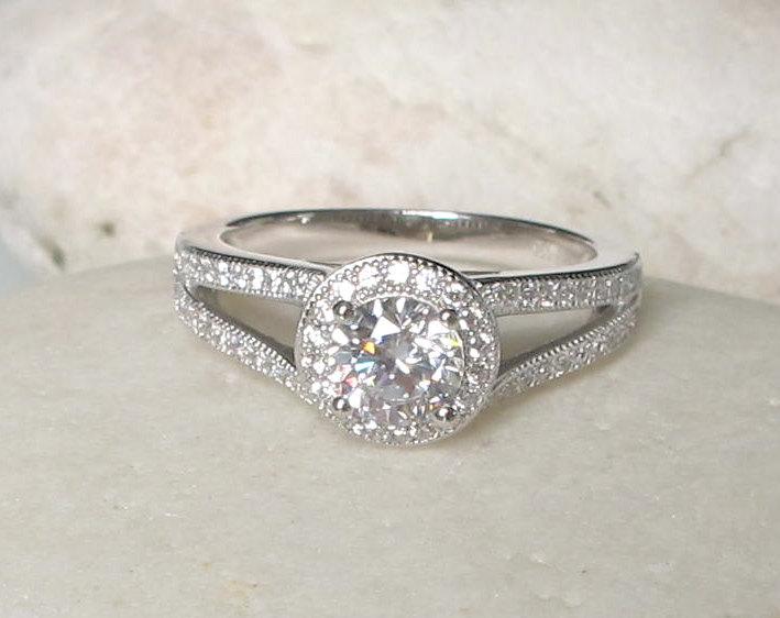 زفاف - 0.75 Carat Unique Deco Engagement Ring- Simple Ring- Halo Promise Ring for Her- Wedding Ring- Cubic Zirconia Ring- 925 Silver Ring