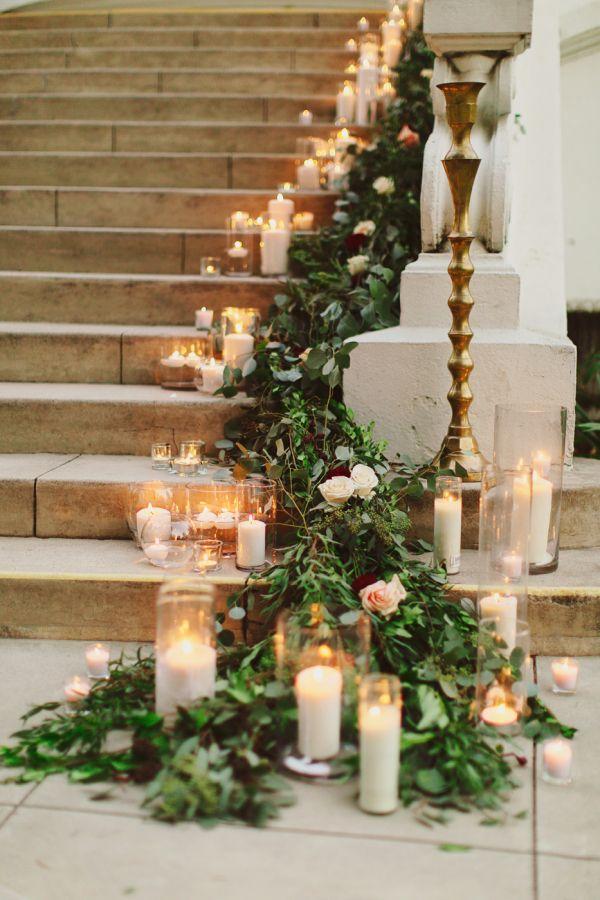 Wedding - Garland And Candles On Stairs