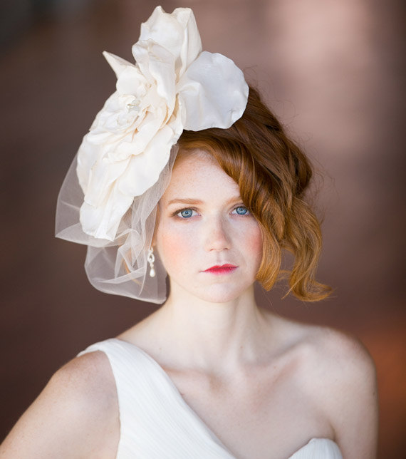 Wedding - Magnolia Flower Headpiece & Blusher Veil